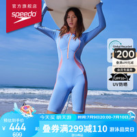 速比涛（Speedo）闹海2.0系列女子冲浪防晒连体及膝泳衣女抗氯修身 蓝色/粉色 34 34(身高158-165cm,重50-57kg)