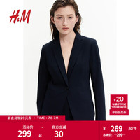 H&M女装西装春季时尚纯色修身OL通勤长袖西装上衣0988242 海军蓝 160/84
