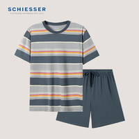 SCHIESSER 舒雅 男士舒适棉莫代尔条纹短袖短裤家居服套装E9/22574H 深灰 L