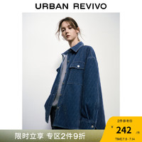 UR2024春季女装休闲简约双口袋菱格宽松牛仔外套UWL840056 蓝色 L