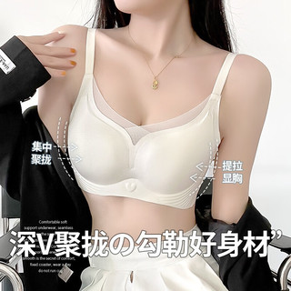 浪莎无痕内衣女小胸聚拢显大收副乳调整型抹胸防走光文胸罩 香槟色 M （舒适透气）香槟色 M（上薄下厚杯1.5cm)