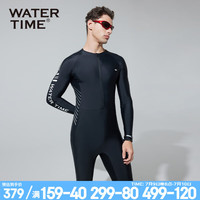 WATERTIME/水川 男士泳衣泳裤连体潜水服沙滩裤防尴尬游泳衣 黑银 XL