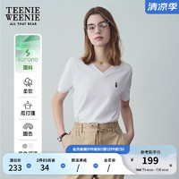 Teenie Weenie【索罗娜】小熊T恤女2024年夏季白色V领T恤短款上衣女 白色 165/M