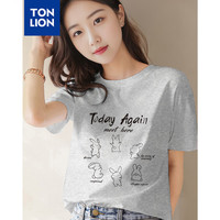 唐狮 TONLION2024夏季女圆领前胸线条图案短袖T恤WP 浅麻灰 L