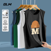 GLM无袖背心男夏季纯棉透气宽松休闲青少年运动篮球跑步大码坎肩体恤 【纯棉】黑#帽子M XXL