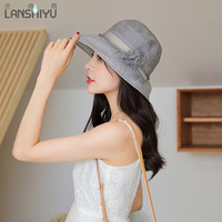 LANSHIYU 兰诗雨 春夏可折叠遮阳帽子女出游真丝渔夫帽M0683 灰色