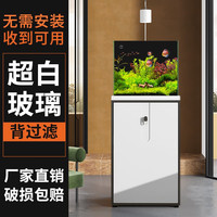 森森(SUNSUN)鱼缸背滤超白玻璃金鱼缸客厅家用免换水小型水族箱 50cm长(温润白)+灯+底柜(全套更省心)