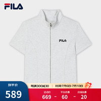 FILA 斐乐女士针织短袖外套2024夏时尚休闲修身立领上衣 浅淡花灰-MG 185/100A/XXXL