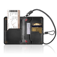 琪莫（KEMY）牛皮出国护照包机票夹二层牛皮多功能卡夹卡包钱包屏蔽NFC信号 黑色（带挂绳）