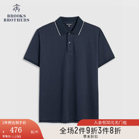 布克兄弟（BrooksBrothers）男士24夏简约翻领撞色镶边polo衫 4004-藏青色 M