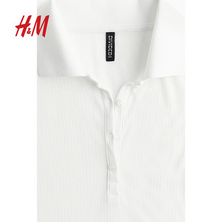 H&M2024夏季女士罗纹Polo衫1233256 白色 155/76