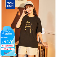 唐狮 TONLION短袖T恤女2024夏季前胸印花圆领 黑色 M