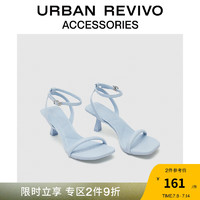 URBAN REVIVO2024夏季女士一字条带小猫跟凉鞋UAWS40108 淡蓝 38