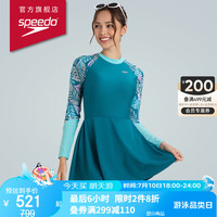 速比涛（Speedo）日常休闲防晒抗氯裙式长袖连体泳衣女 蓝色/粉色 34  34(身高158-165cm,重50-57kg)