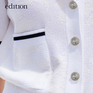 edition针织短袖女新款设计感小众复古小香风提花翻领上衣 漂白色