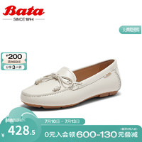 拔佳（Bata）乐福开车鞋女2024春季商场复古英伦风羊皮软底一脚蹬8581DAA4 米白 36