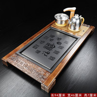 兿凡臻品 实木茶盘套装单盘家用大号全自动一体茶托盘科技木茶台功夫茶具 柴烧万福四合一茶盘