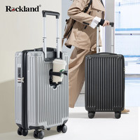 ROCKLAND美国洛克兰猎跑多功能杯架拉链行李箱男女结实耐用拉杆箱 黑色 28英寸