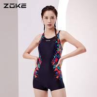 洲克（ZOKE） 女士专业比赛训练泳装连体遮肚显瘦运动速干温泉游泳衣女 黑底桔桔黄花 3XL 黑底桔桔黄花122501470