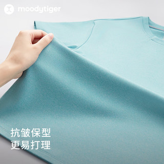 moodytiger男童短袖T恤24年圆领吸湿排汗简约纯色花纱运动衣 乳蓝色 110cm