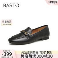 BASTO 百思图 24秋金属扣乐福鞋方跟女单鞋WEF85CA4 黑色 38