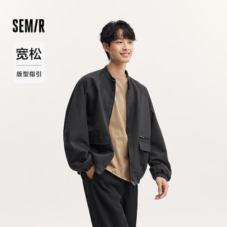 森马（Semir）外套男2024秋季潮流复古工装夹克宽松纯色百搭上衣插肩袖 深灰20941 180/96A/XL