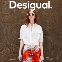 Desigual 24春夏短款泡泡纱拼接抽绳翻领短袖女式衬衫