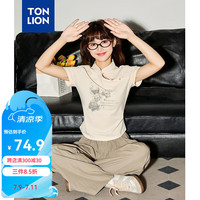 唐狮 TONLION2024新中式修身短袖T恤女立领上衣TB 浅杏色 S