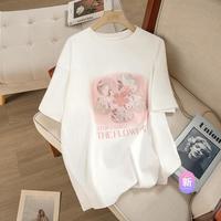 【圆领印花短袖T恤】2024夏装新女士宽松遮肉休闲套头上衣