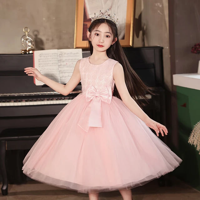 奥蒙威（AOMENGWEI）女童礼服裙夏季儿童网纱公主裙主持人钢琴合唱演出服连衣裙DY6018 粉色 150