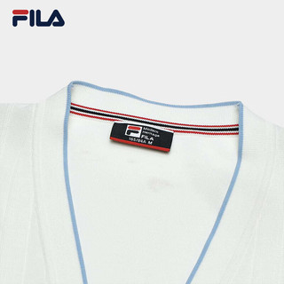 FILA 斐乐女士织外套2024夏季时尚休闲蓝格子大V领开衫 标准白-WT 155/76A/XS