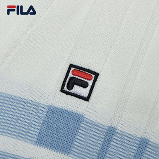 FILA 斐乐女士织外套2024夏季时尚休闲蓝格子大V领开衫 标准白-WT 180/96A/XXL