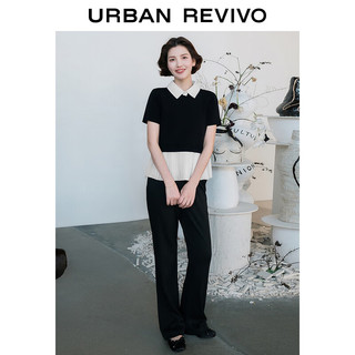 URBAN REVIVO UR2024夏季女休闲简约百搭肌理感显瘦直筒喇叭裤UWH640013 正黑 L