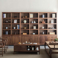 瑞作 新中式书柜 黑胡桃木书房实木展示柜办公室书架别墅客厅柜子 单个榆木书柜