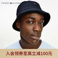 TOMMY HILFIGER男装纯棉简约百搭透气小绣标遮阳盆帽渔夫帽AM0AM07344 藏青色DW5 均码（头围58cm）