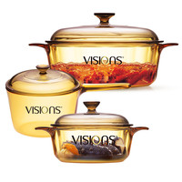 VISIONS康宁锅具套装晶彩透明玻璃汤锅炖煮锅 0.8L+1.6L+3.25L三件套 0.8L+1.6L单柄+3.25L