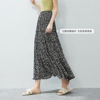 尚都比拉时尚优雅印花大摆半身裙女2024夏季松紧腰三层分割线设计裙子