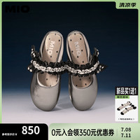 MIO米奥2024年夏季厚底坡跟凉鞋蝴蝶结包头拖勃肯拖女鞋 灰/黑色 39