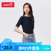 班尼路（Baleno）T恤女圆领净色罗纹时尚潮流百搭舒适上衣短袖 00A M