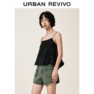 URBAN REVIVO 女装时尚打揽设计感系带修身吊带衫 UYY240001 黑色 XL