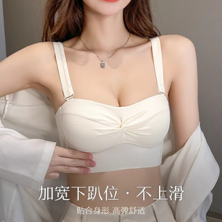 多情猫抹胸内衣女大胸显小春夏薄款收副乳防走光透气舒适甜美无钢圈文胸 牧草绿套装【防走光-2种肩带】 36/80AB