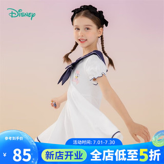 迪士尼宝宝（Disney Baby）童装女童连衣裙米妮黛丝系列学院风短袖连衣裙纯棉亲肤 本白 5岁/身高120cm