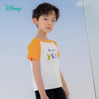 迪士尼宝宝（Disney Baby）童装儿童短袖T恤纯棉圆领上衣迪士尼宝宝卡通 唐老鸭本白+阳光橙 130