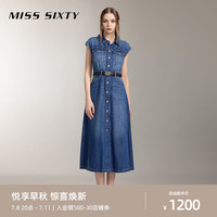 MISS SIXTY2024秋季连衣裙女含天丝无袖开衩复古性感休闲甜酷 深蓝 XS