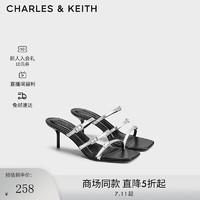 CHARLES&KEITH24夏季法式方头一字带高跟凉拖女CK1-60920373 Silver银色 37