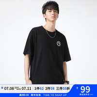 马克华菲【索罗那凉感面料】夏季简约印花短袖T恤潮流上衣男舒适t恤短袖 纯黑 2XL