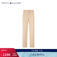 TOMMY HILFIGER24早秋女装简约净色职场通勤暗襟直筒休闲裤WW0WW43416 卡其色AEX 32