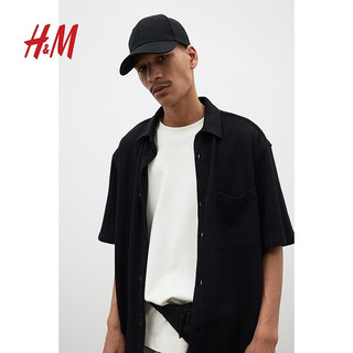 H&M2024夏季男士标准版型华夫格衬衫1225159 白色 180/124