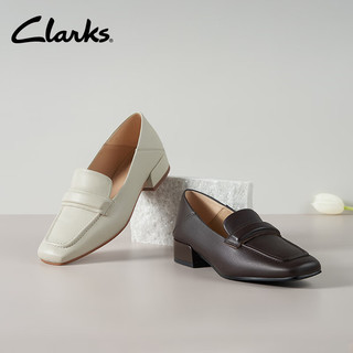 Clarks其乐赛伦系列女鞋乐福鞋春时尚简约方头英伦皮鞋平底单鞋 白色 拍大半码 37