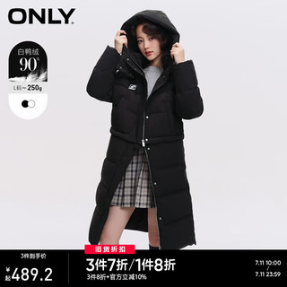 ONLY可拆分长款潮流90白鸭绒防风休闲连帽羽绒服女|122412019 H1Z 黑色 170/88A/L